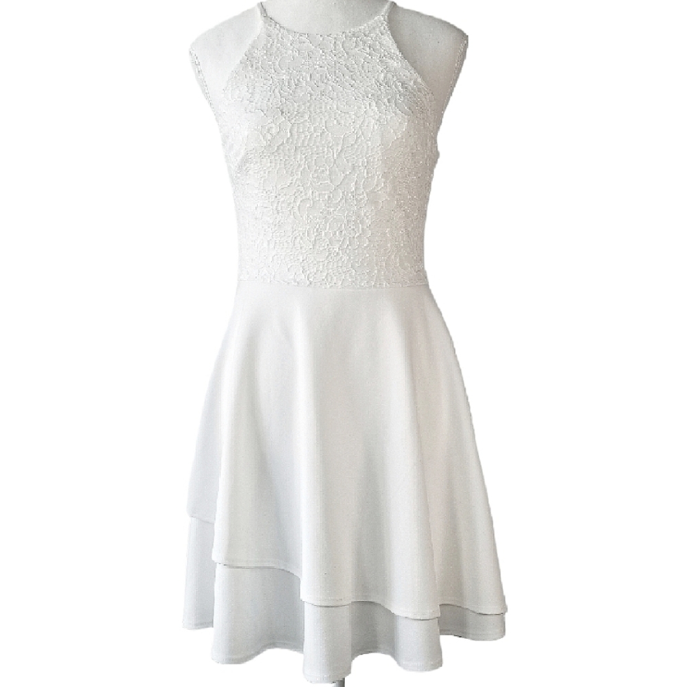 NWT Jr's B Smart Lined Double-Layered High/Low Flowy Formal  Halter A-line Dress